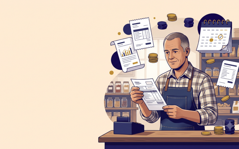 Empreendedor analisando notas fiscais e regime de caixa do Simples Nacional